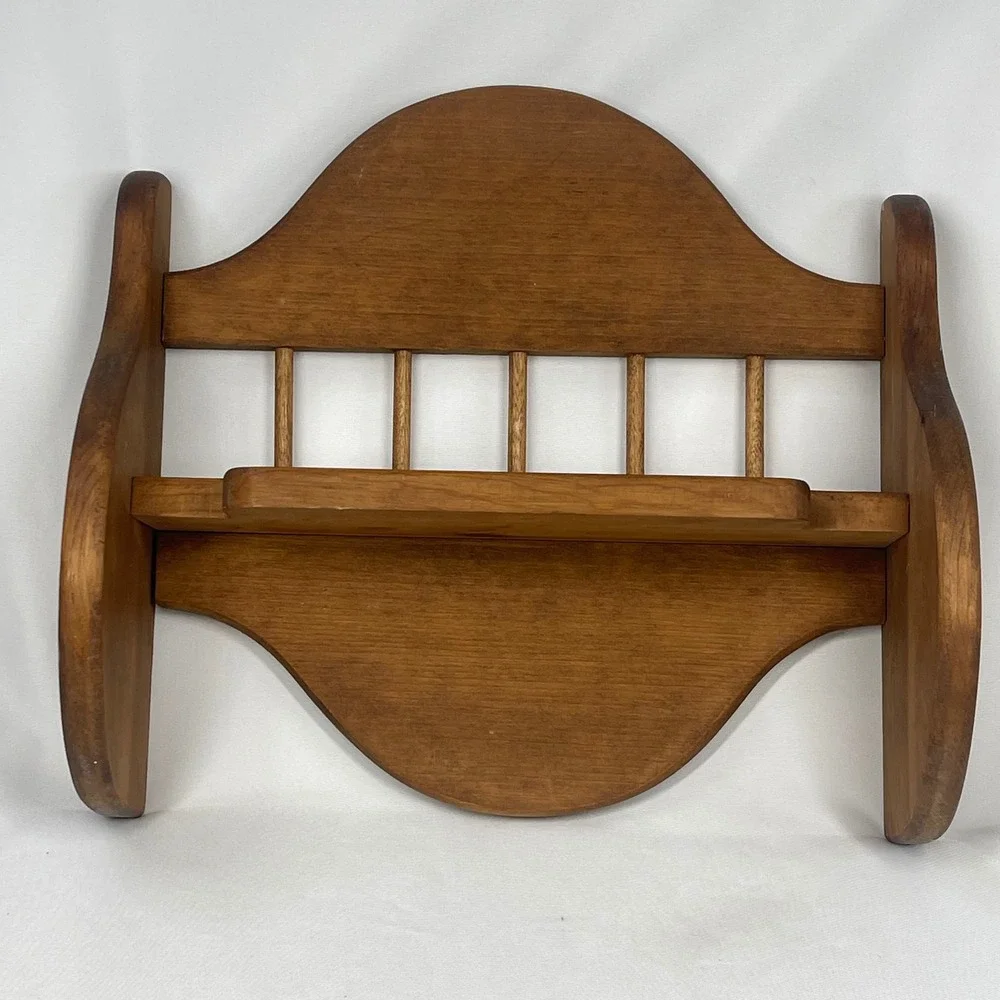 Vintage Wood Wall Shelf Spindle Rail Farmhouse Brown 11x11 Small Rack